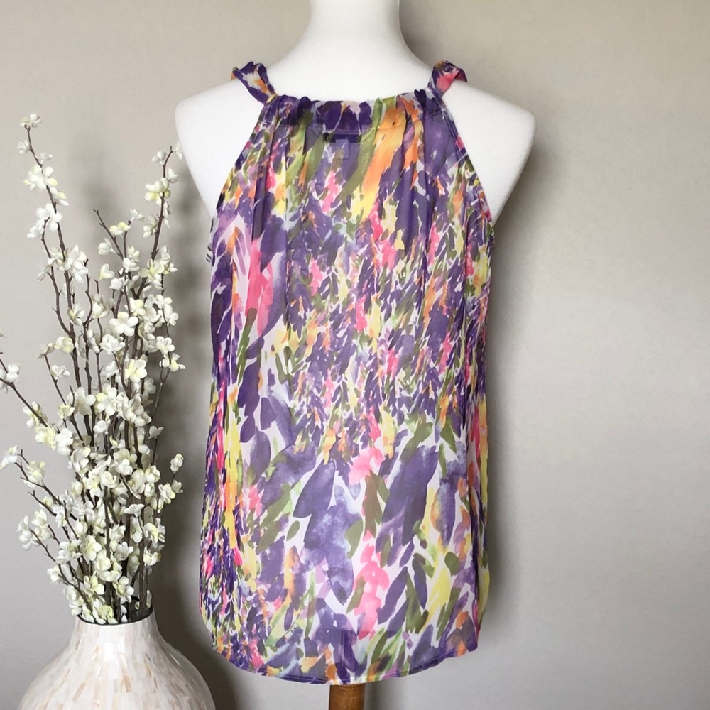 Cabi Semi-Sheer Flowy Watercolor Tank, Size M - Picture 5 of 8